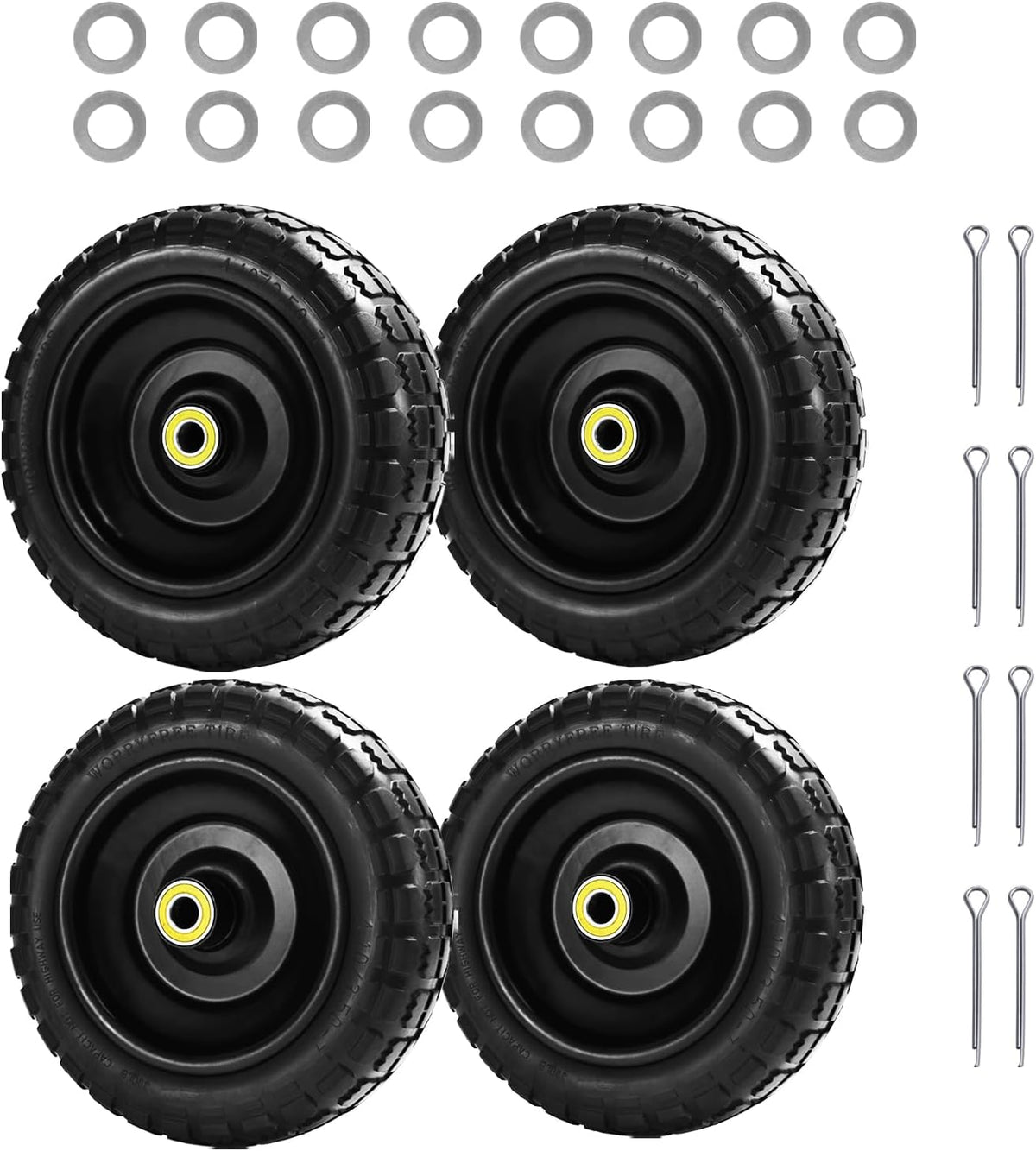 10" Solid Tires (4-Pack) - 4.10/3.50-4 Flat-Free Replacement Wheels for Gorilla Carts