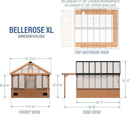 Backyard Discovery Bellerose XL 13' x 11' Cedar Wood and Polycarbonate Walk-in Greenhouse Kit with