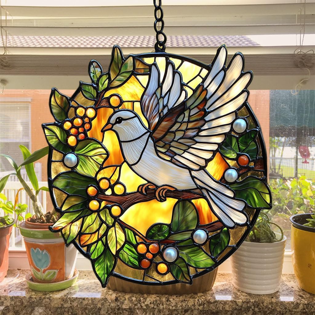 Peaceloving Dove Acrylic Suncatcher Stained Glass Effect Window Car Hanging Christmas Ornament