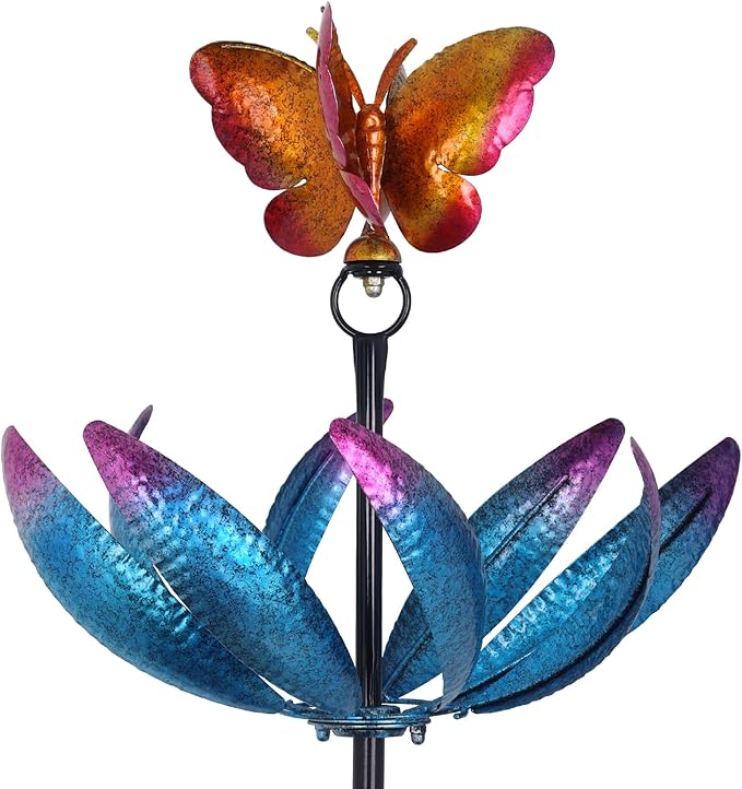 hogardeck Large Wind Spinners Outdoor, 77.6" Metal Butterfly Tulip Wind Spinner with Heavy-Duty