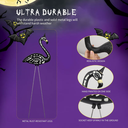 Halloween Black Flamingo Skeleton,Skeleton Flamingo Glow in The Dark, Zombie Flamingos for Spooky