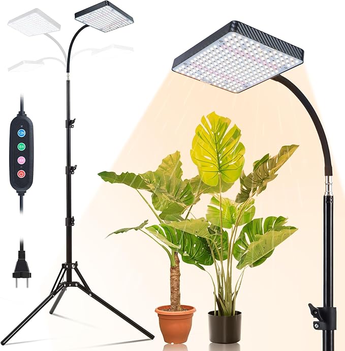 Grow Light with Stand and Timer, 25 Watt Power Home Plug Standing Tall Plant Light, Full Spectrum