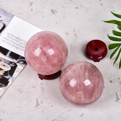 JIC Gem Natural Pink Rose Quartz Ball Sphere with Base,Class 1,3.5-3.9 Inch