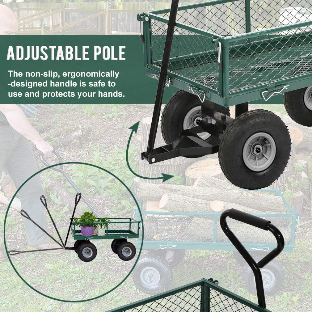 BestMassage Heavy Duty 500 Lbs Capacity Mesh Steel Garden Cart Folding Utility Wagon with Removable