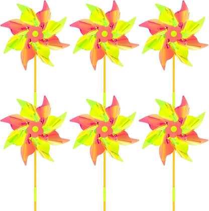 6 Pcs Reflective Pinwheels Wind Spinner for Yard and Garden, Decorative Windmill Toy Pinwheel for