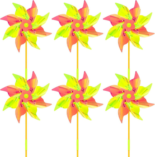 6 Pcs Reflective Pinwheels Wind Spinner for Yard and Garden, Decorative Windmill Toy Pinwheel for