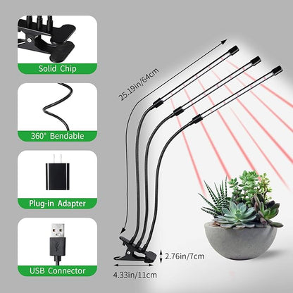 3 Head Grow Lights for Indoor Plants, Upgrade 126 LEDs Clip Plant Lights, Full Spectrum Red White