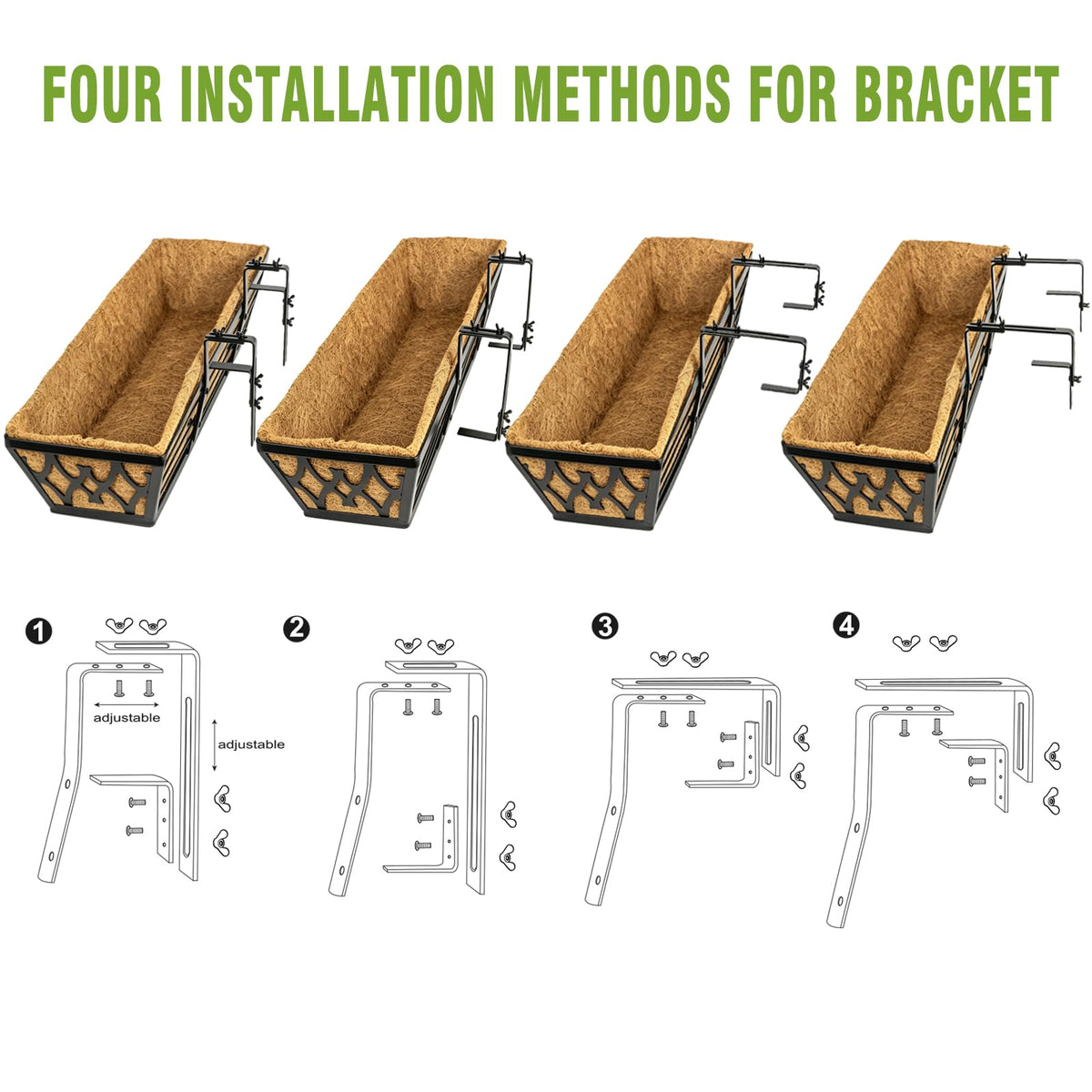 4 Pack 24 Inch Window Boxes Planters for Outdoor Plants Railing Planter Box with Adjustable