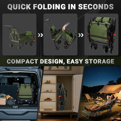 LEVELEVE Heavy Duty Folding Wagon - 2-in-1 Collapsible Cart, 400lb Capacity, All-Terrain Wheels
