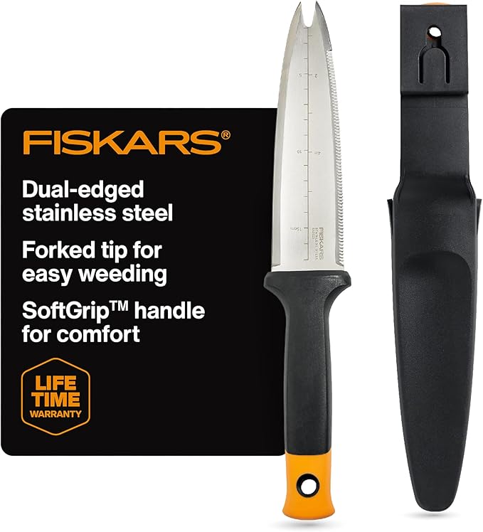Fiskars Hori Hori Garden Knife with Sheath, Multi-Purpose Heavy Duty Gardening Hand Tool for