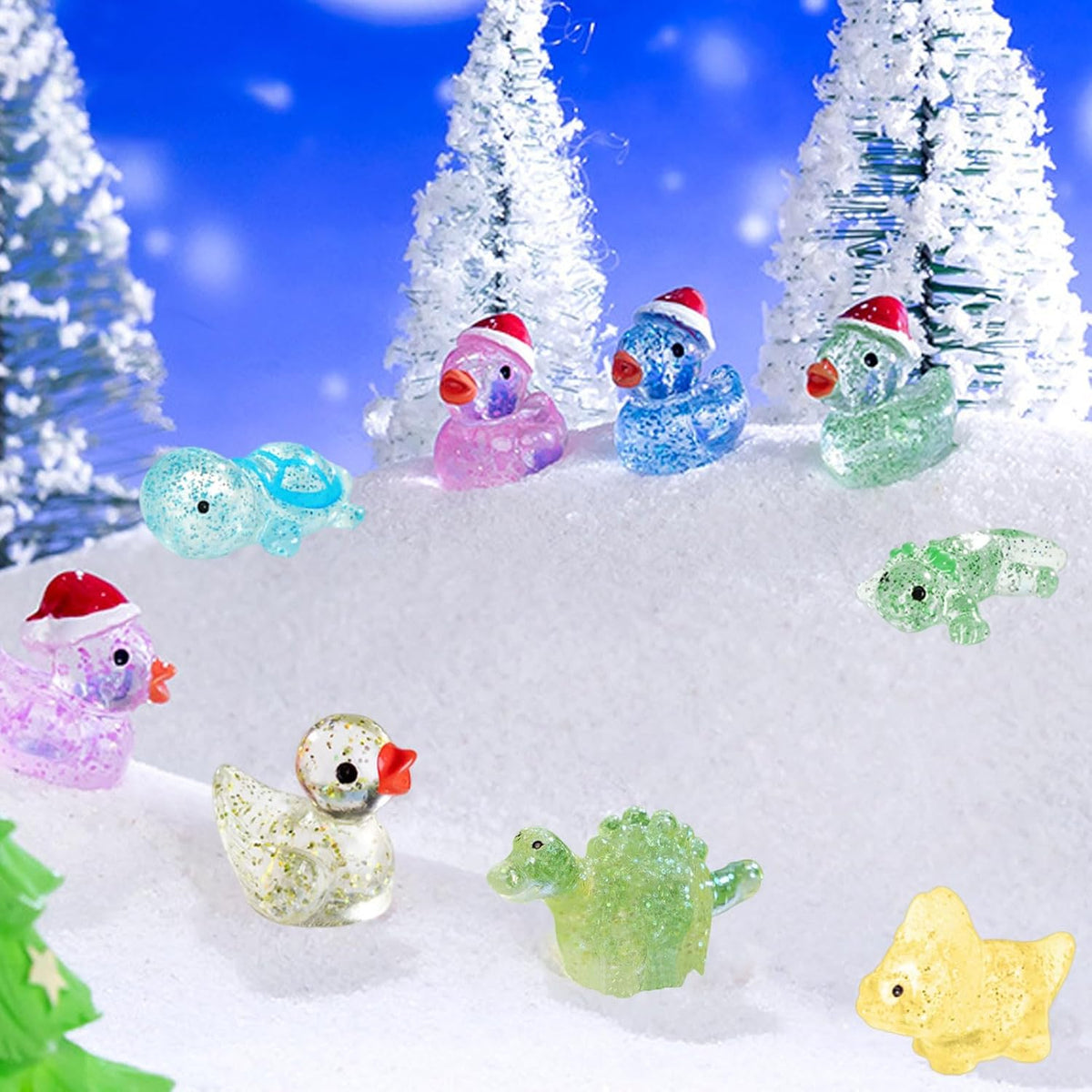 Mini Glitter Ducks 200 Pcs Tiny Duck Figures Luminous Resin Dinosaur Turtle Frog Axolotls to Hide
