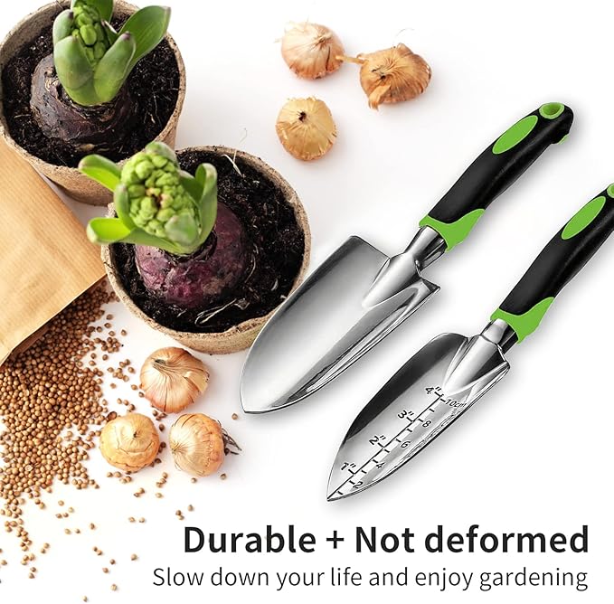 Gardening Hand Tool Set 3 Pack - MDSXO Heavy Duty Gardening Kit with Non-Slip Soft Ergonomic