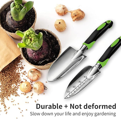 Gardening Hand Tool Set 3 Pack - MDSXO Heavy Duty Gardening Kit with Non-Slip Soft Ergonomic