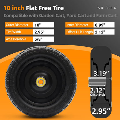 AR-PRO (4-Pack) Replacement Wheels 10 inch Flat Free Tire - Solid Flat-Free Tire and Wheel - 3"
