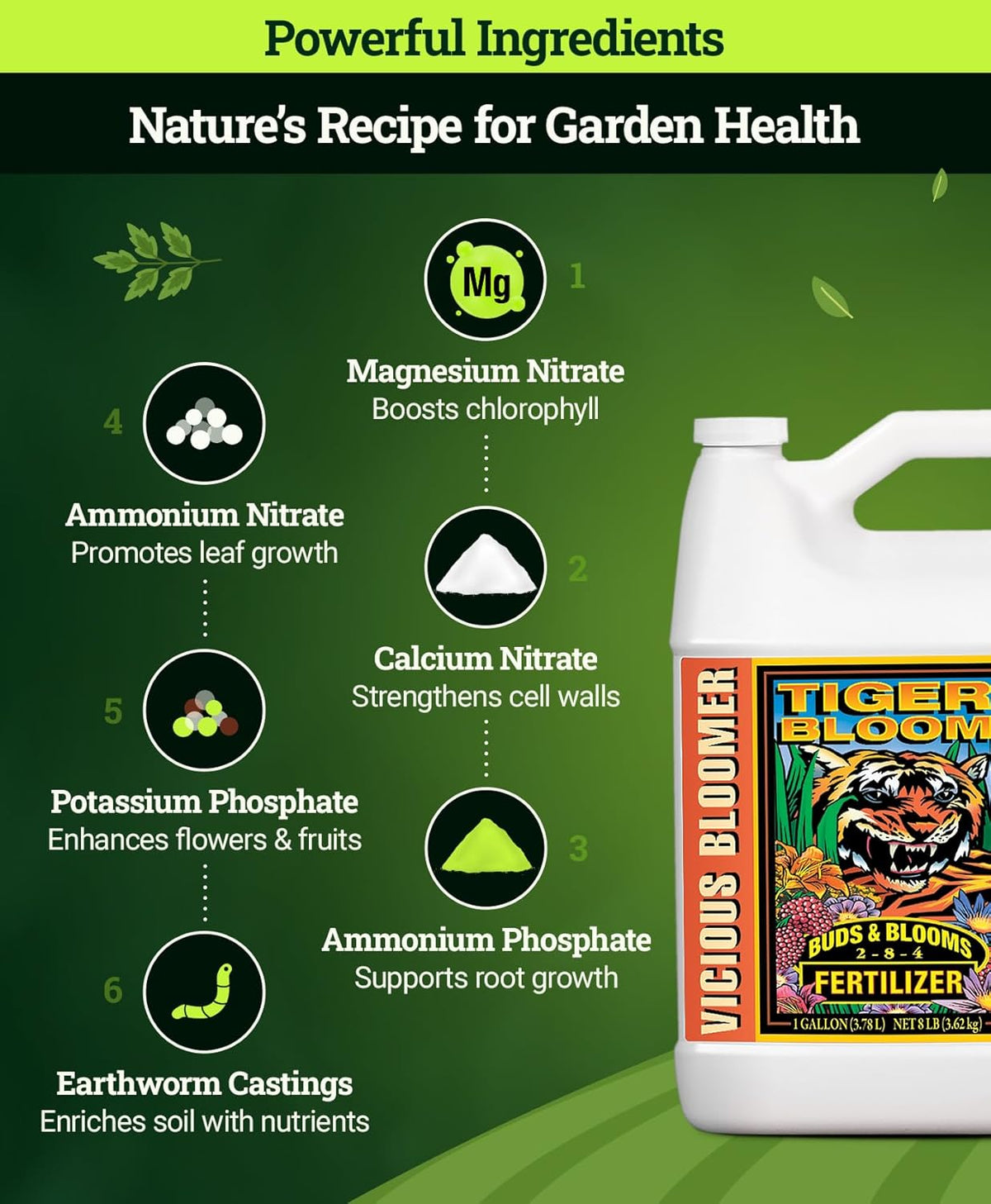 FoxFarm Tiger Bloom Liquid Fertilizer Concentrate - Fast Acting Formula for Vicious Growth with