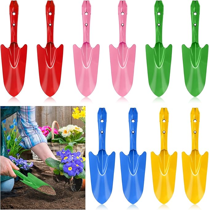 Nicunom 10 Pack Colorful Metal Hand Shovels, Garden Trowel Set Small Gardening Hand Tools for Soil
