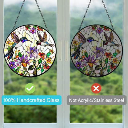 Stained Glass Hummingbird Suncatcher Window Hanging - Handmade Stained Glass Bird Suncatchers for