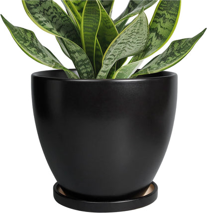 Ceramic Pots for Plants - 6.8 Inch Plant Pot with Drainage Hole and Saucer, Succulent Round Flower
