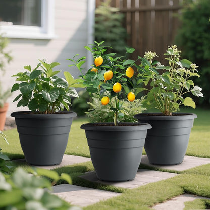 12 Inch Plant Pots, Large Planters for Outdoor Plants, Plastic Flower Pots - Durable and