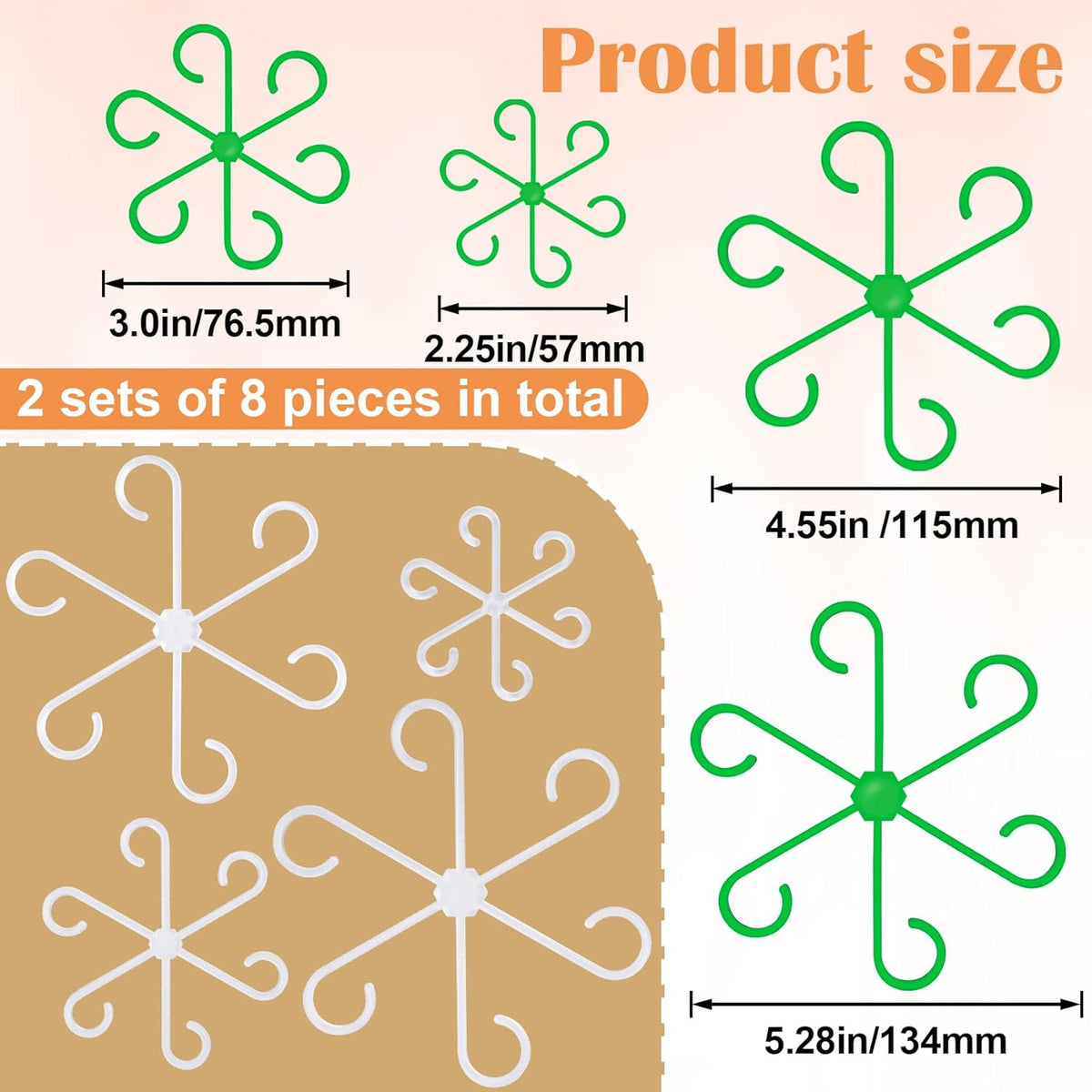 8PCS Plant Stem Support, 4 Sizes Climbing Houseplant Stem Holders, Plastic Reusable Flower Trellis