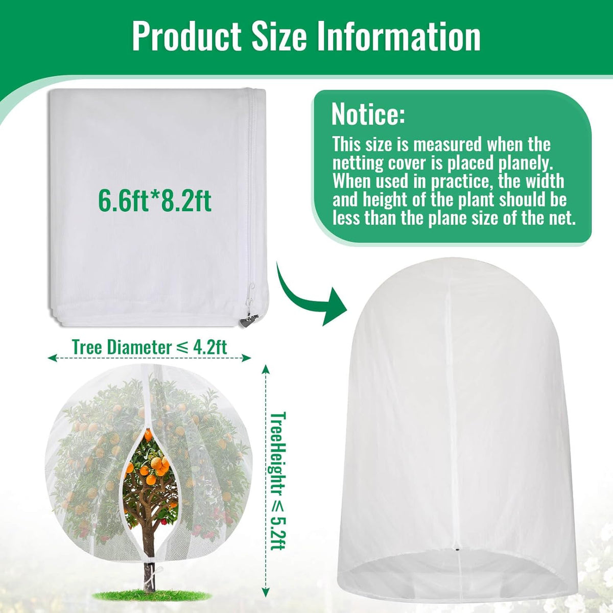 Mckanti 8.2 x 6.6 ft Fruit Tree Netting with Zipper and Drawstring for Garden, Bird Netting Covers