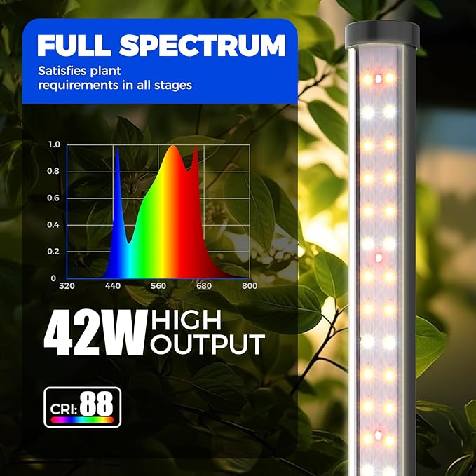 Barrina Grow Lights for Indoor Plants with Stand, 42W 169 LEDs Full Spectrum Wide Illumination