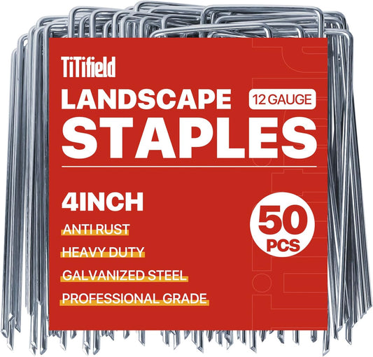 Landscape Staples 4 Inch 50 Pack Galvanized Garden Stakes Anti-Rust Landscape Pins for Weed Barrier