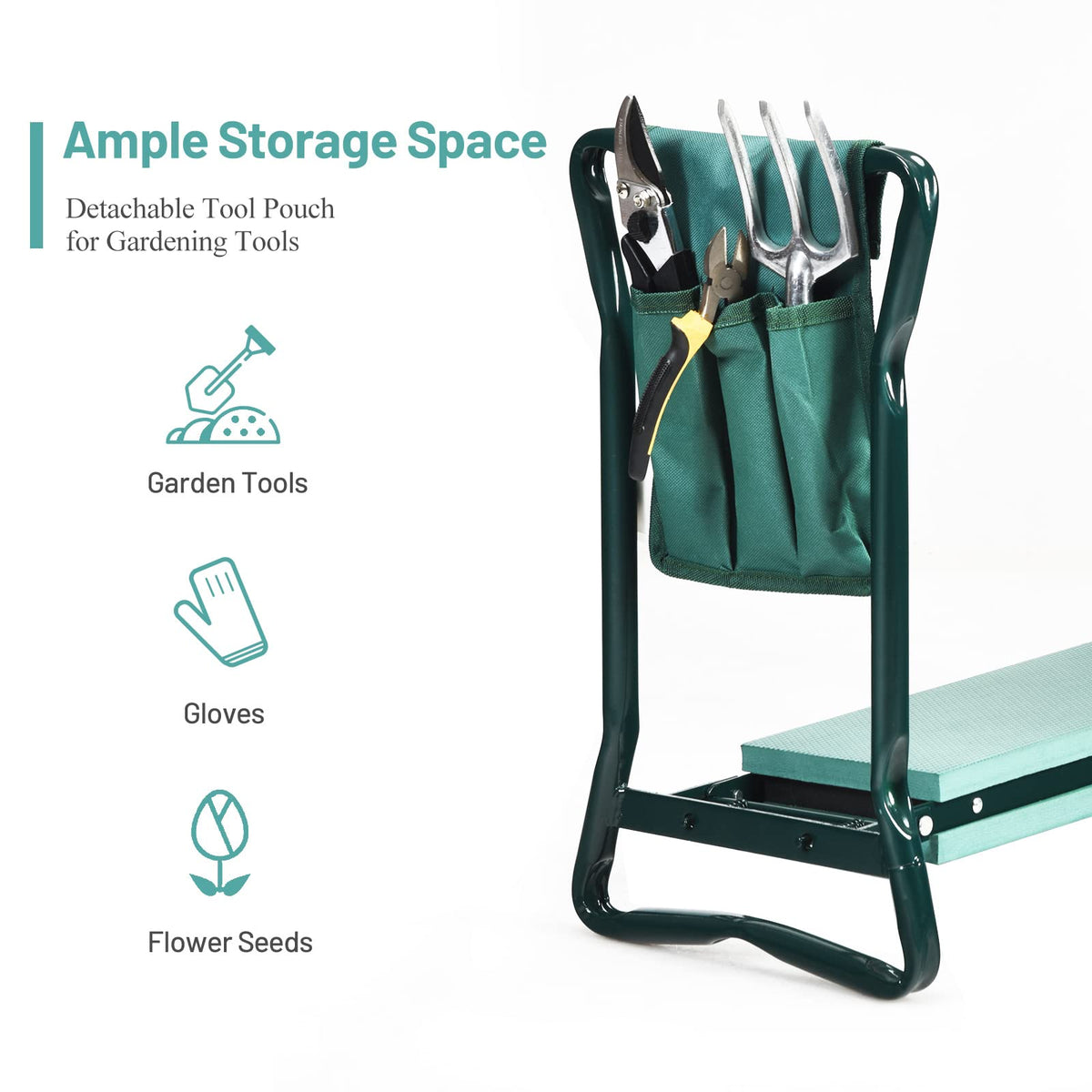 OFFICEJOY 2-in-1 Garden Kneeler & Seat, Folding Seat w/EVA Foam Kneeling Pad & Removable Tools