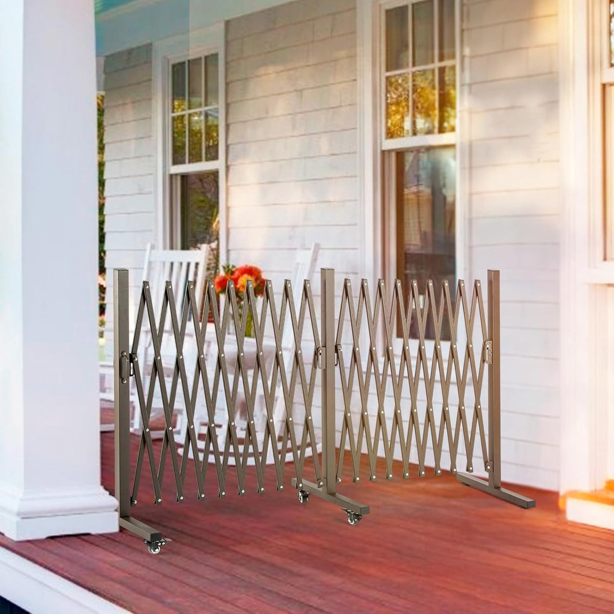 TECSPACE Aluminum Expandable Garden Fence, Portable Barricade Gate with Casters, Adjustable