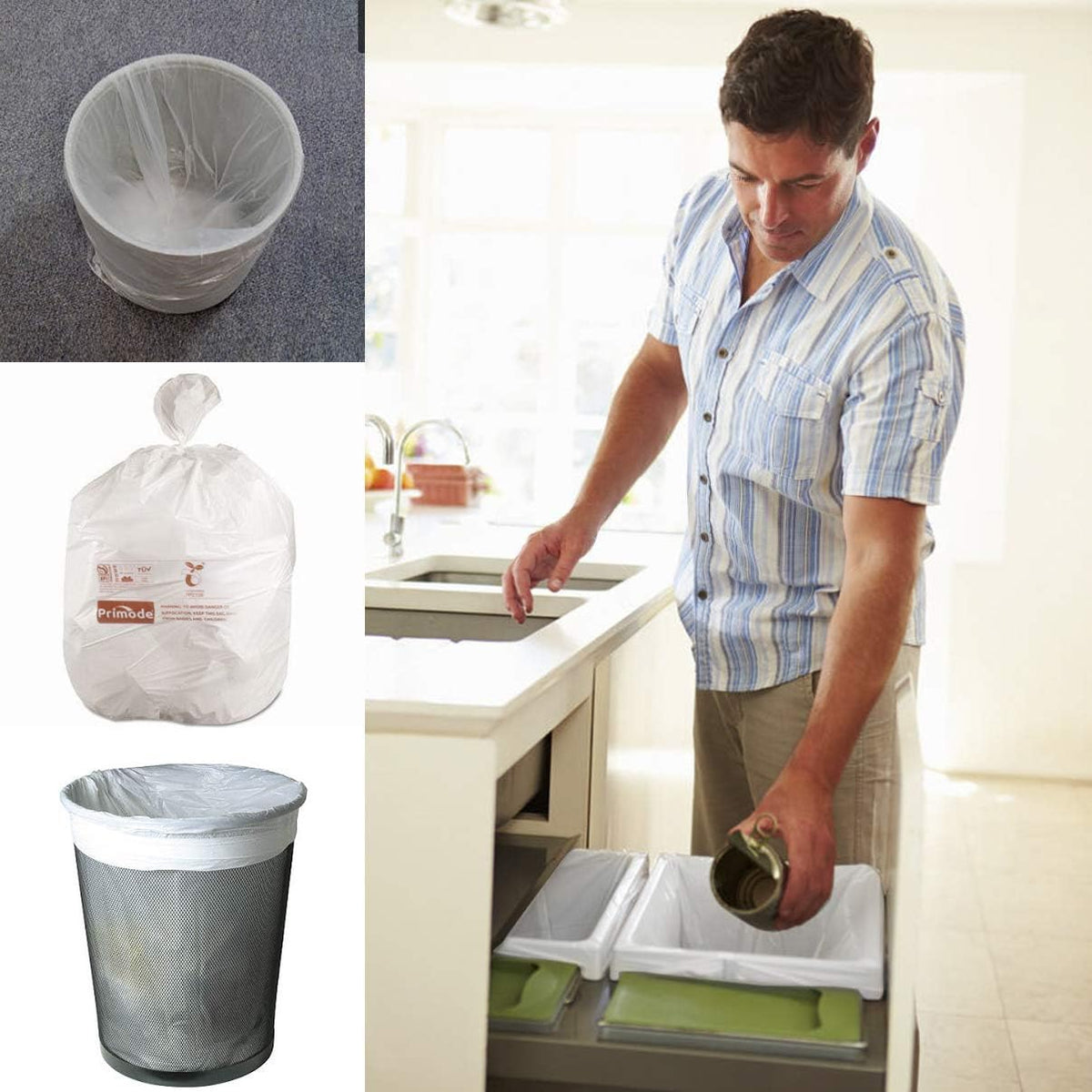 Primode Compostable Bags, 3 Gallon Food Scraps Yard Waste Bags, 100 Count, Extra Thick 0.71 Mil.