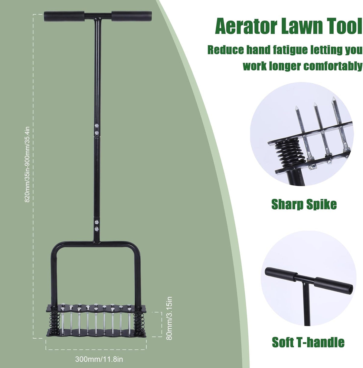 Lawn Aerator Tool, Manual Lawn Aerators with 14 Iron Spikes, Spring-Loaded Design Lawn Air Aerator