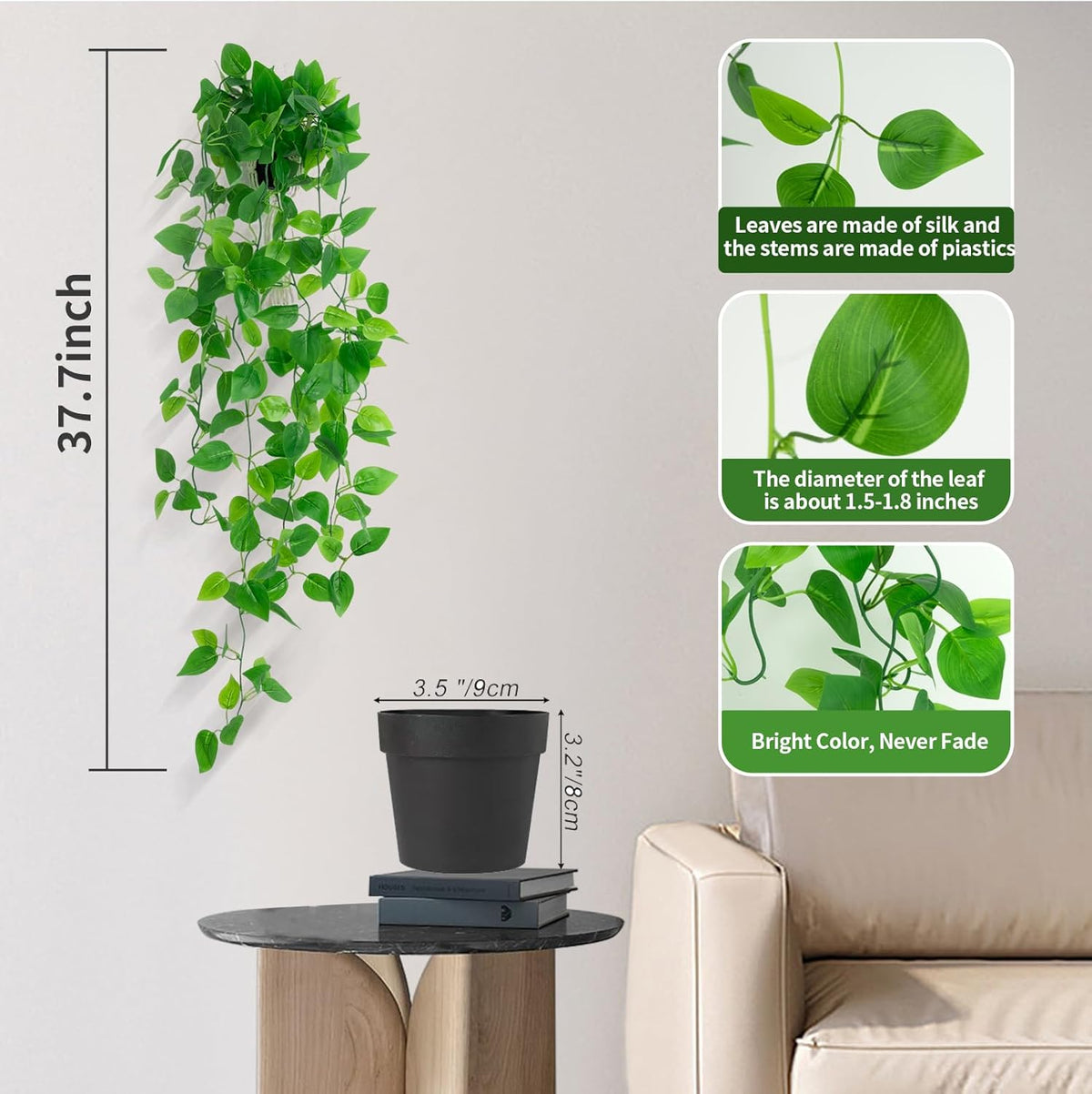 Fake Hanging Plants for Room Decor,1pcs Artificial Potted Plants Vines for Wall Home Office