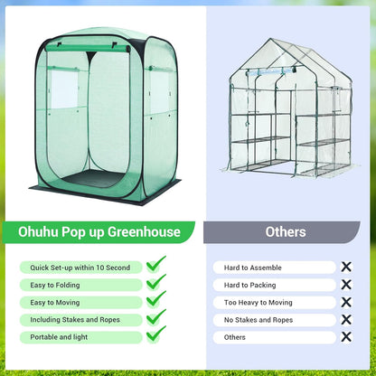 Ohuhu Pop Up Greenhouse for Outdoors, Portable Walk-in Mini Green House with Removable PE Mat &