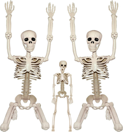 Skeleton Halloween Decorations Outdoor Indoor - 2Pcs 36" 1Pcs 16" Posable Plastic Skeleton, Movable