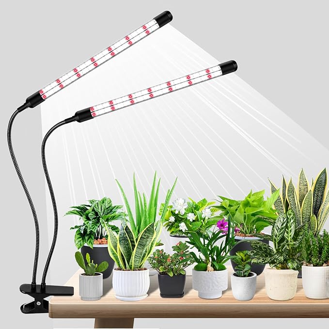 V-Shape Grow Lights for Indoor Plants, 2 Heads LED Full Spectrum Lamps With Clips, 5 Dimmable