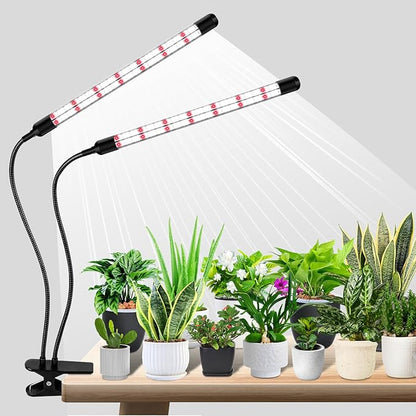 V-Shape Grow Lights for Indoor Plants, 2 Heads LED Full Spectrum Lamps With Clips, 5 Dimmable
