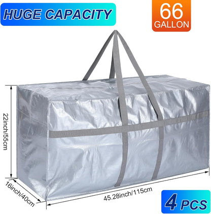 4 Pcs 66 Gallon Large Moving Bags with Zipper and Handles Foldable Storage Duffle Bags Heavy Duty