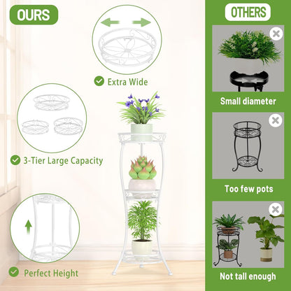 iDavosic.ly 3 Tier Tall Metal Plant Stand Indoor Outdoor, Wrought Iron Corner Flower Pot Holder