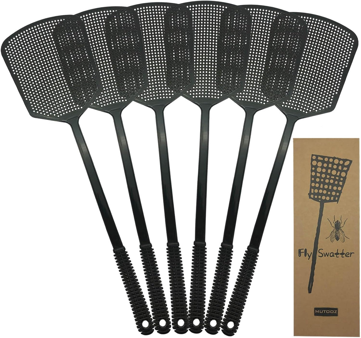 Fly Swatters Multi Pack - Fly Swatter Plastic with Heavy Duty Thick Grip, Black 6 Pack