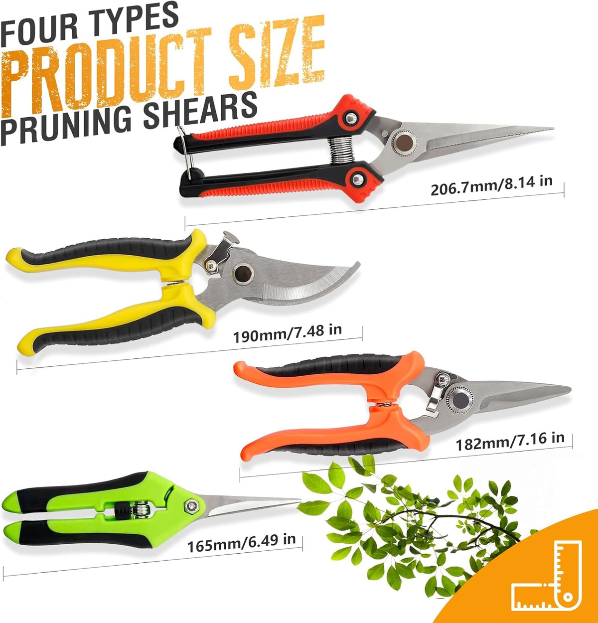 4 Pack Garden Pruning Shears Stainless Steel Clipper Kits, Handheld Garden Trimming Scissors with