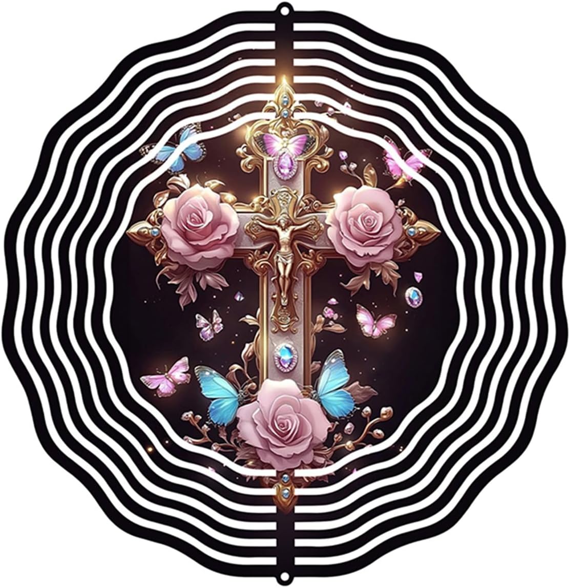 Jesus Cross Wind Spinner, Metal Wind Spinners Outdoor/Indoor, Cross Hanging Garden Decor for