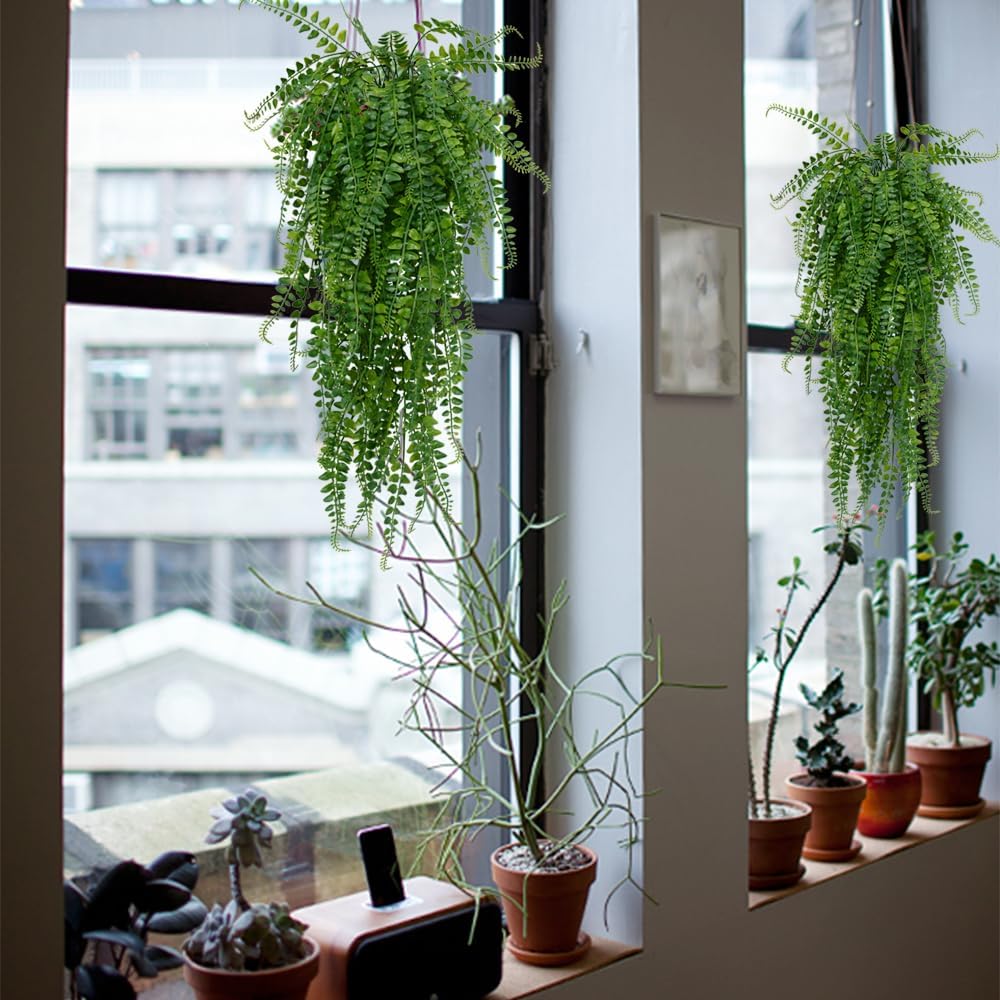 6 Pcs Artificial Hanging Ferns Plants Fake Hanging Plants Fake Ivy Boston Ferns Vine Outdoor Indoor