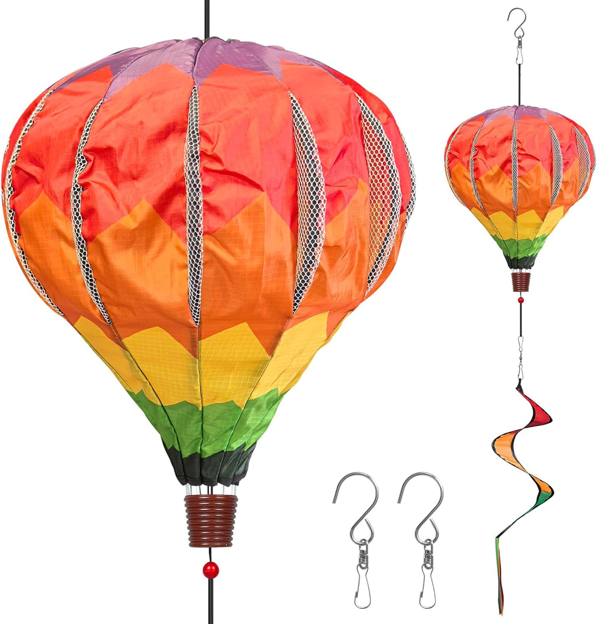 2PCS Giant Rainbow Hot Air Balloon Wind Spinners 14" W x 59" H Large Multicolor Whirligig Wind