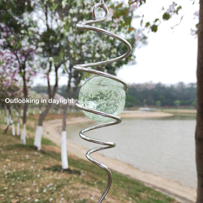 FONMY Gazing Ball Stainless Steel Spiral Tail-Decorative Wind Spinner with Glow Glass Ball, with