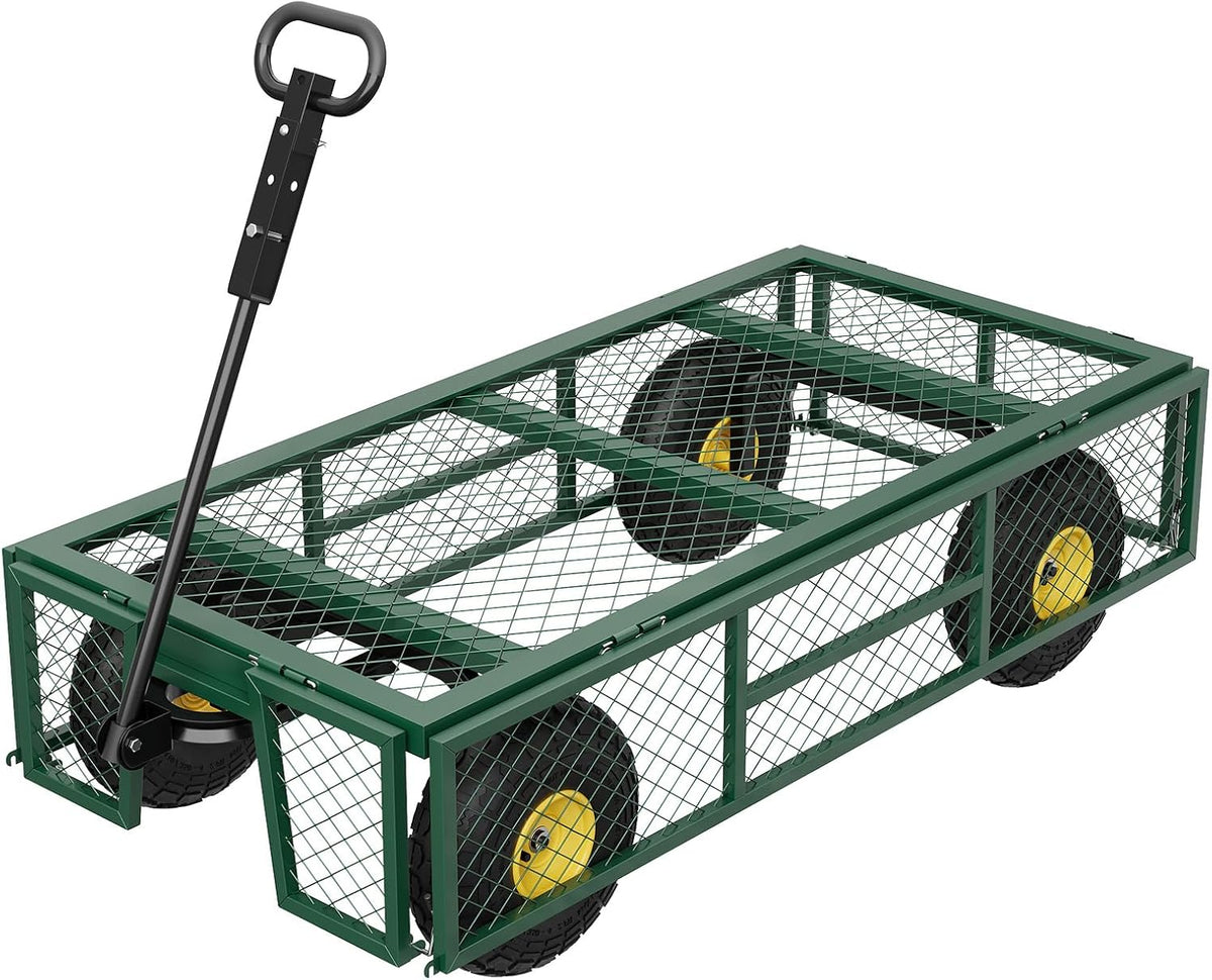 900 LBS Garden Cart on Wheels with Adjustable Handles, Heavy Duty Steel Garden Wagon with Removable