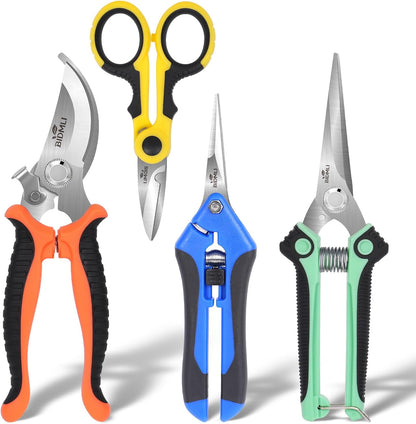 4-Pack Multifunctional Garden Scissors Set-BIDMLI Stainless Steel Pruning &Floral Shears with
