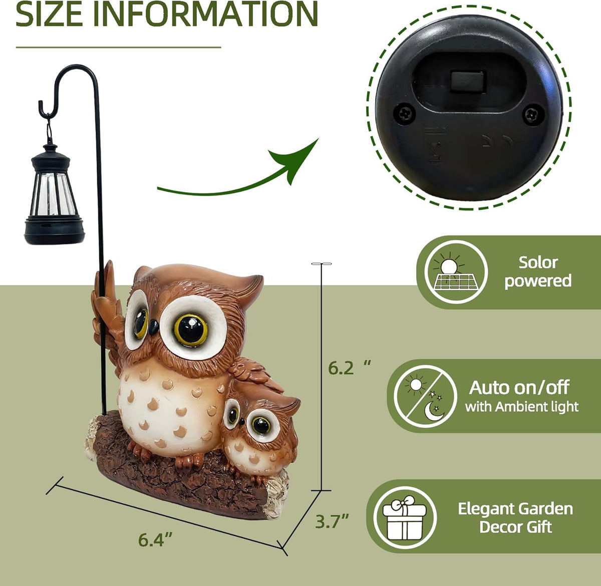 Garden Statues Owl with Solar LED Lantern, Resin Solar Garden Decor for Outside, Yard Decorations