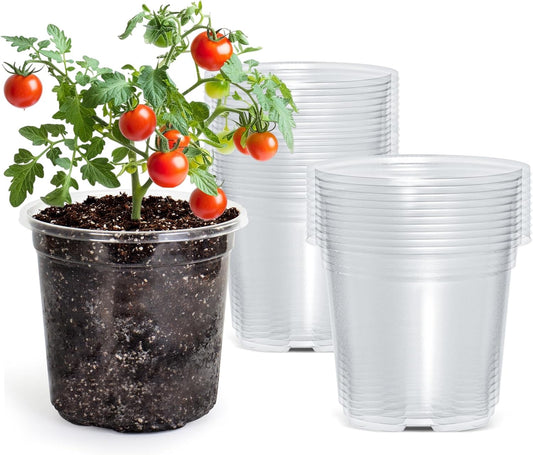 30 Packs 5 Inch Reinforced Clear Nursery Pots with Drainage Hole, Transparent Variety Pack Plastic