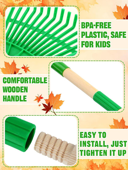 Acostop 2 Pcs Kids Rakes with Wood Handle - 34" Lightweight Plastic Garden Rake for Leaves, Safe to