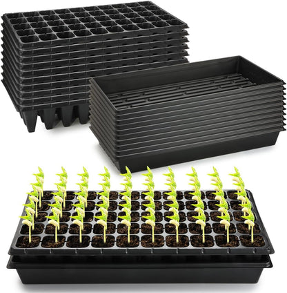 10 Pack 1020 Trays with 10 Pack 3.54" Deep 50 Cell Seed Starter Trays - Seed Starting Kit for
